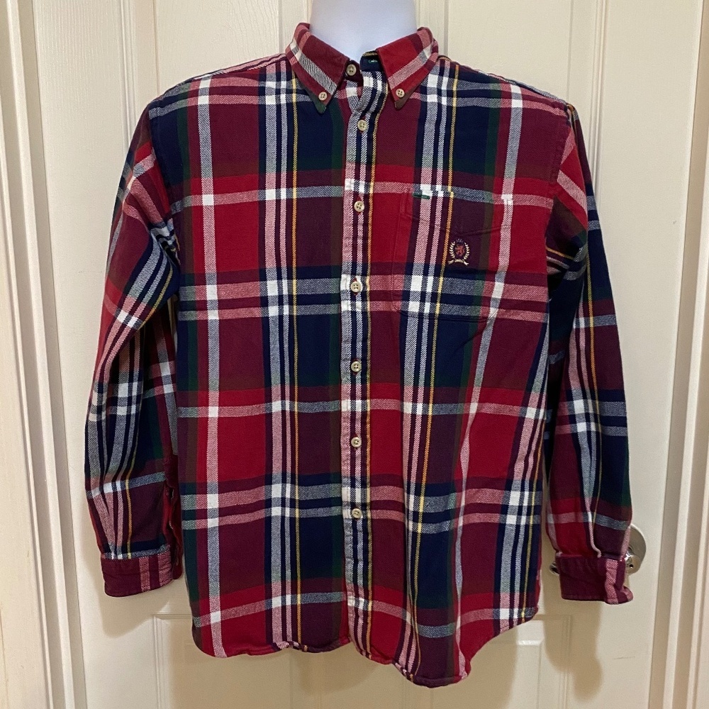 Tommy Hilfiger Y2K Mens Red/Blue XL Plaid Flannel‎ Button Down Shirt